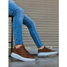 ET0548 Kalın Yüksek Taban Taba Beyaz Bağcıklı Spor Erkek Ayakkabı