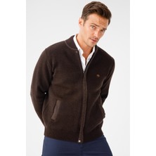 Desen Triko Erkek Pike Dokuma Fermuarlı Cepli Triko Mont Koyu Kahve