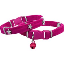 Kadife Kedi Boyun Tasması Yıldızlı 20-32 cm Pembe - Lisinya