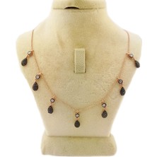 Pigado 925 Ayar Gümüş Damla Kolye Siyah Taşlı Rose