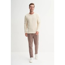 Erkek Ekru Selanik Örgü Pamuk Karışımlı Regular Fit Sweatshirt