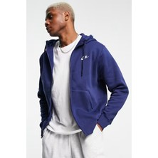 Nike Sportswear Club Full Zip Hoodie Lacivert Erkek Şardonlu Sweatshirt Düz Desenli Regular Fit