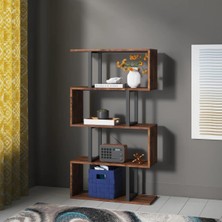 Metal Ahşap Kitaplık Dekoratif 5 Raflı Ofis Kitaplığı Kitap Dosya Rafı Çiçeklik Rafı