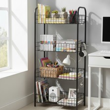 Emkatex Metal Kitaplık 4 Katlı Siyah 80 X 40 X 23 cm 4 Raflı Çok Amaçlı Depolama Çözümü