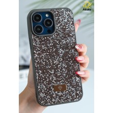 Apple iPhone 14 Pro Max Kılıf Içi Kadife Elmas Tasarımlı Gri Taşlı Işıltılı Pırlanta Silikon Kapak