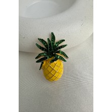 Sarı Mineli Taşlı Yaprak Detay Ananas Broş (4cm)