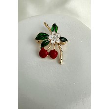 Altın Sarısı Yaprak ve Çiçek Detay Mineli Kiraz Broş (4cm)