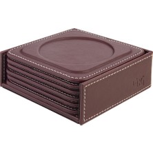 Bardak Altlığı,6’lı Set,masaüstü Yuvarlak Cup Coaster,vegan Suni DERI,11X11 Cm.,bordo