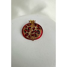 Altın Sarısı Kırmızı Taş Detay Nar Broş (3cm)