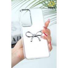 Samsung Galaxy S24 Fe Uyumlu Kılıf Aynalı Gümüş 3D Fiyonk Desenli Darbe Emici Silikon Kapak