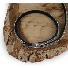 Lüks Taşlı Şerit Aplik Abiye Elbise Süsü Toka ve Gözlük Askı Kordonu Siyah 1 Metre