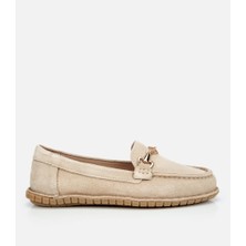 Hotiç Kadın Süet Deri Bej Esnek Tabanlı Tokalı Günlük Loafer