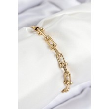 316L Çelik Tifany Zincir Model Gold Renk Kadın Bileklik - Lisinya