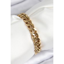 316L Çelik Klasik Kalın Zincir Model Gold Renk Kadın Bileklik - Lisinya