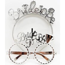 Bride To Be Yazılı Taç ve Bride To Be Yazılı Gözlük Seti Gümüş Renk