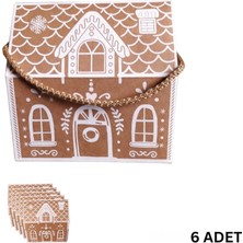 Roco Paper Co. Yılbaşı Ev Tasarımlı Dekoratif Kutu Çanta 9.5 x 14.5 x 15 cm 6 Adet Baskılı Hediye Çantası