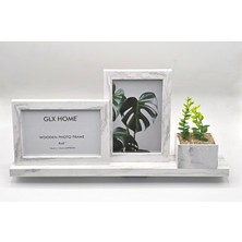 Home Dekoratif Ahşap Çiçekli 2'li Masa Resim Çerçevesi Beyaz