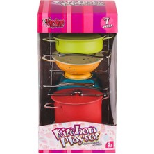 ATF-683G-5 Renkli Raflı Emaye Tencere Tava  Seti 7 Parça -Vardem Oyuncak