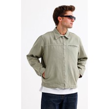 Erkek Haki Oversize Fermuarlı Kot Ceket