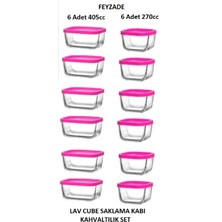 Feyzade Cube Kahvaltılık Saklama Kabı Seti Pembe Kapaklı (6 Adet 405CC - 6 Adet 270CC)