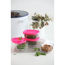 Cube 2 Parça Saklama Kabı 2 Adet 405CC Pembe Kapaklı