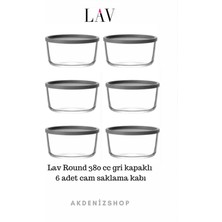 Round 380 cc Gri Vakumlu Kapak 6 Adet Cam  Saklama Kabı