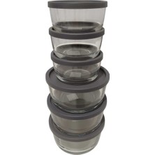 Feyzade Round Saklama Kabı (380 cc x 3 Adet)- (800 cc x 3 Adet) Antrasit Kapaklı