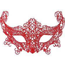 Kırmızı Renk Dantel Örgü Işlemeli Parti Maskesi Model 3