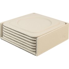 Bardak Altlığı,6’lı Set,masaüstü Yuvarlak Cup Coaster,vegan Suni DERI,11X11 Cm.,bej