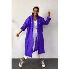 Kadın Erkek Yağmurluk Kapüşonlu Çıtçıtlı Eva Mor Yağmurluk M21MRC881R03