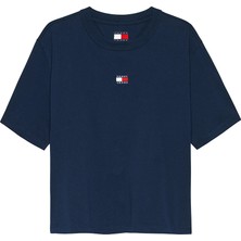 Tommy Hilfiger Kadın Bol Kesim Armalı Mavi T-Shirt DW0DW22202C1G