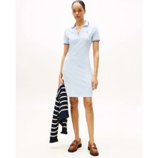 Tommy Hilfiger Kadın 1985 Ikonik Şerit Detaylı Dar Kesim Polo Mavi Elbise WW0WW45740C3Q
