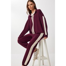 Kontrast Şeritli Örme Alt-Üst Takım LZV0035 Mürdüm