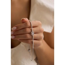 925 Ayar Gümüş Rodyum Kaplama Ayarlanabilir Asansörlü Su Yolu Baget Taşlı Tektaş Bileklik