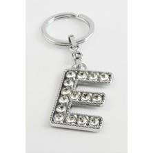 Sepetim Gümüş Renkli Taşlı Harf Anahtarlık-E