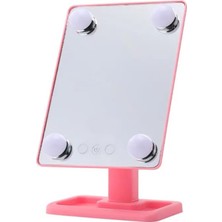 Büyük Pembe Masaüstü Makyaj Aynası, 3 Mod Işık, 4 Led, Akıllı Dokunmatik Ekran
