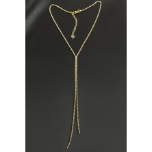 Sepetim Çift Şerit Taşlı Çelik Kolye 2 Mm-Sarı