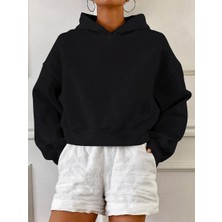 Brz Collection Relaxed Fit Basic Crop Hoodie Siyah