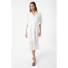 Antioch Beyaz Kadın Fisto Işlemeli Elbise