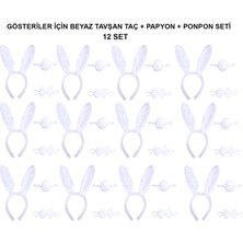 baytoptan Beyaz Tavşan Kostüm Seti – Taç, Papyon, Kuyruk (12’li Paket)