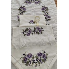 Kanaviçe Işlemeli Bohça Seti Çiçek Lila