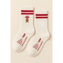 Çocuk Ginger Breadman Yılbaşı Soket Çorap Beyaz