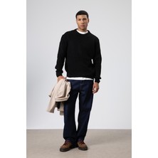 Bisiklet Yaka Oversize Triko Kazak Siyah