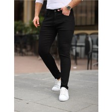 Erkek Jeans Slim Likralı Denim Siyah Kot Pantolon