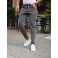 Erkek Jeans Slim Likralı Denim Gri Kot Pantolon
