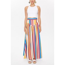 Çizgili Pileli Uzun Etek 81087