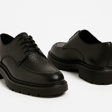 Growish GR0396 Hakiki Floter Deri Italyan Tarz Siyah Yüksek Kalın Taban Spor Klasik Ayakkabı