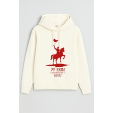 29 Ekim Cumhuriyet Bayramı Atatürk Baskılı Ekru Kapşonlu Çocuk Yetişkin Sweatshirt Hoodie