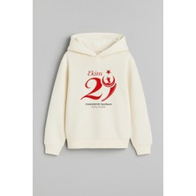 29 Ekim Cumhuriyet Bayramı Atatürk Baskılı Ekru Kapşonlu Çocuk Yetişkin Sweatshirt Hoodie