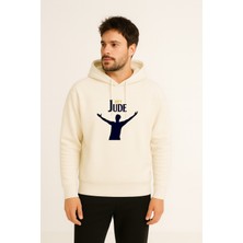 Futbolcu Jude Bellingham Baskılı Erkek Ekru Kapüşonlu Sweatshirt Hoodie
